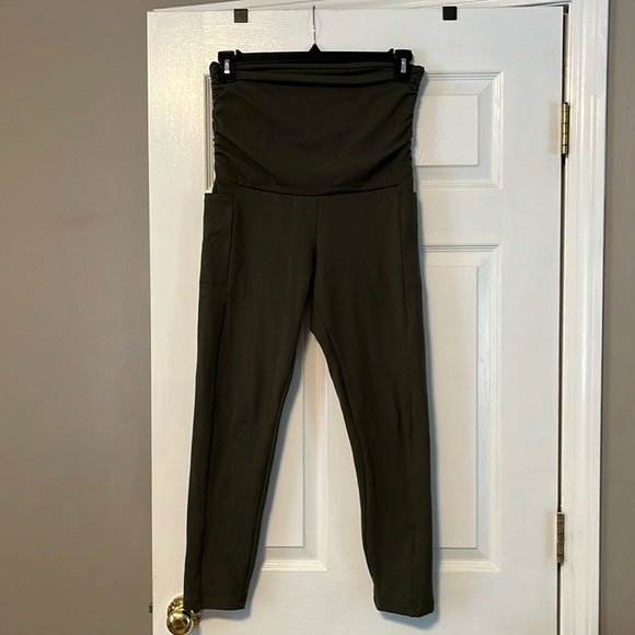 HIGHDAYS Fleece Lined Maternity Leggings with Pockets - Green - Picture 1 of 4